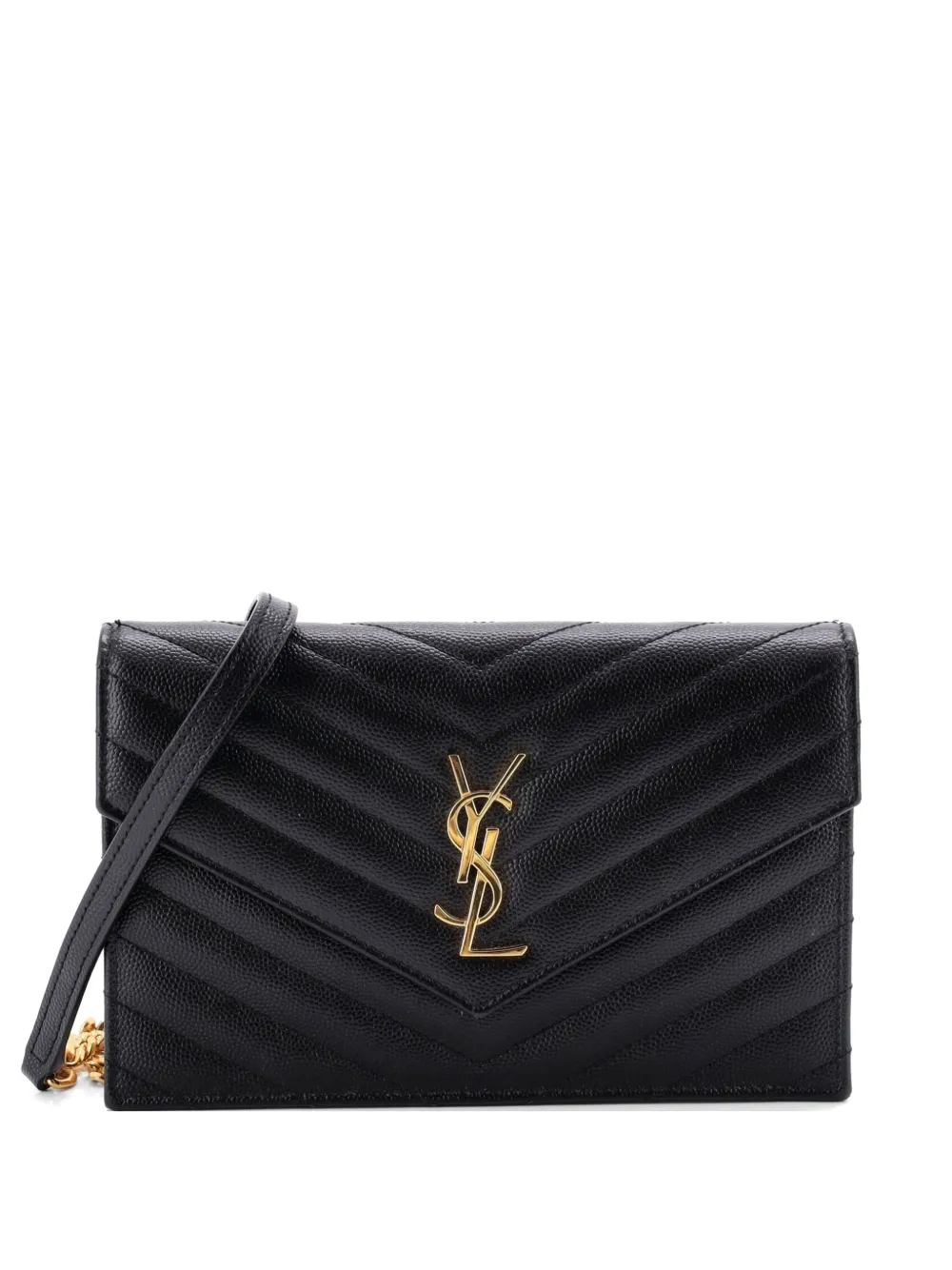 Saint Laurent Pre-Owned Classic Monogram Wallet on Chain Matelasse Chevron Leather Small crossbody bag - Nero