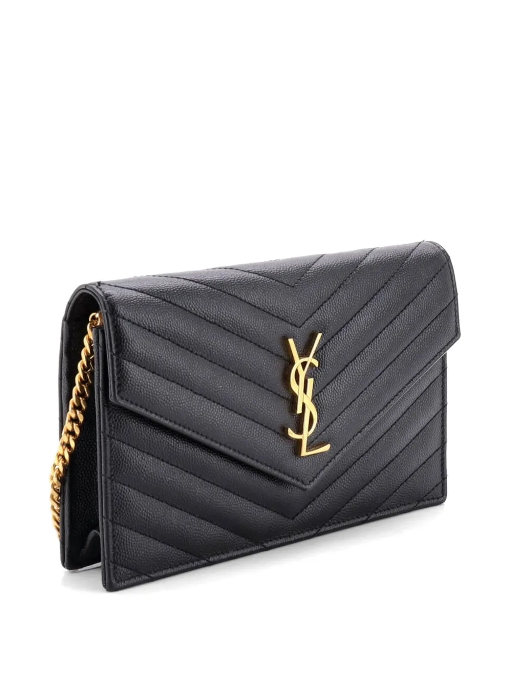  Saint Laurent Pre-owned Petit Sac à Bandoulière Classic Monogram Wallet On Chain Matelasse Chevron En Cuir - Noir 