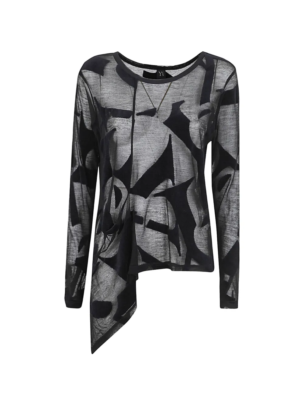 Y's asymmetric abstract-print top - Nero