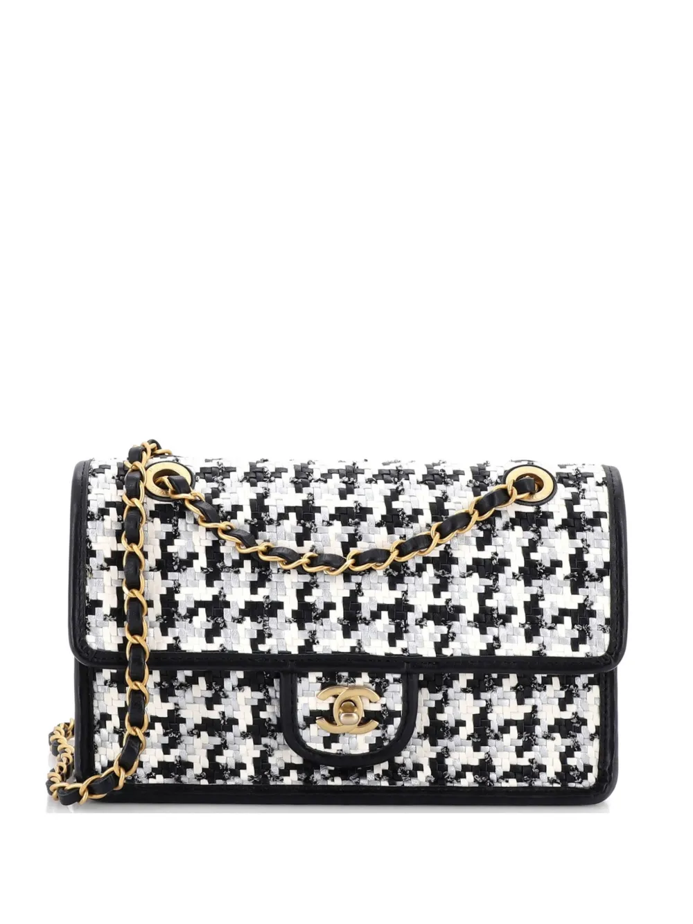 CHANEL Pre-Owned Classic Single Flap Bag Woven Lambskin and Viscose Small shoulder bag - Nero