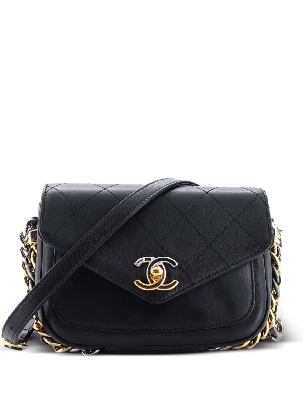 CHANEL Pre-Owned Two Tone Envelope Flap Bag Quilted Calfskin Small shoulder bag - Nero