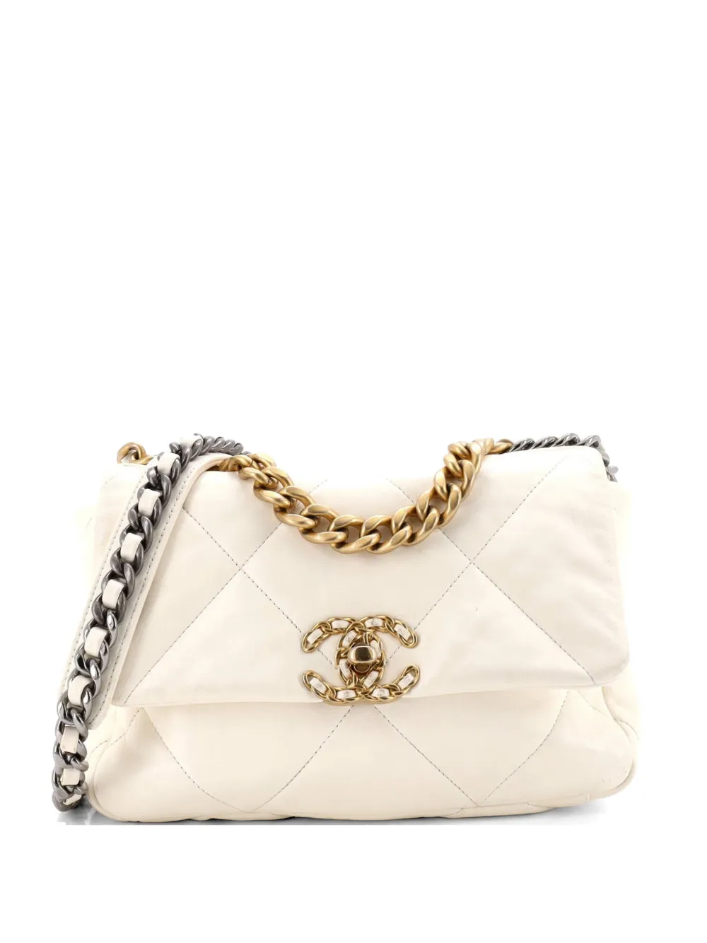 CHANEL Pre-Owned 19 Flap Bag Quilted Leather Medium crossbody bag - Bianco