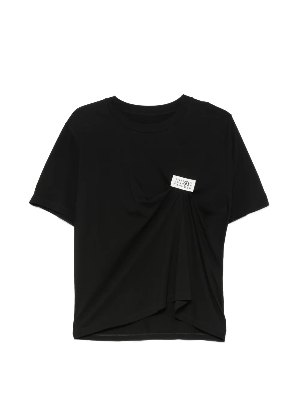 MM6 Maison Margiela logo-patch gathered T-shirt - Nero