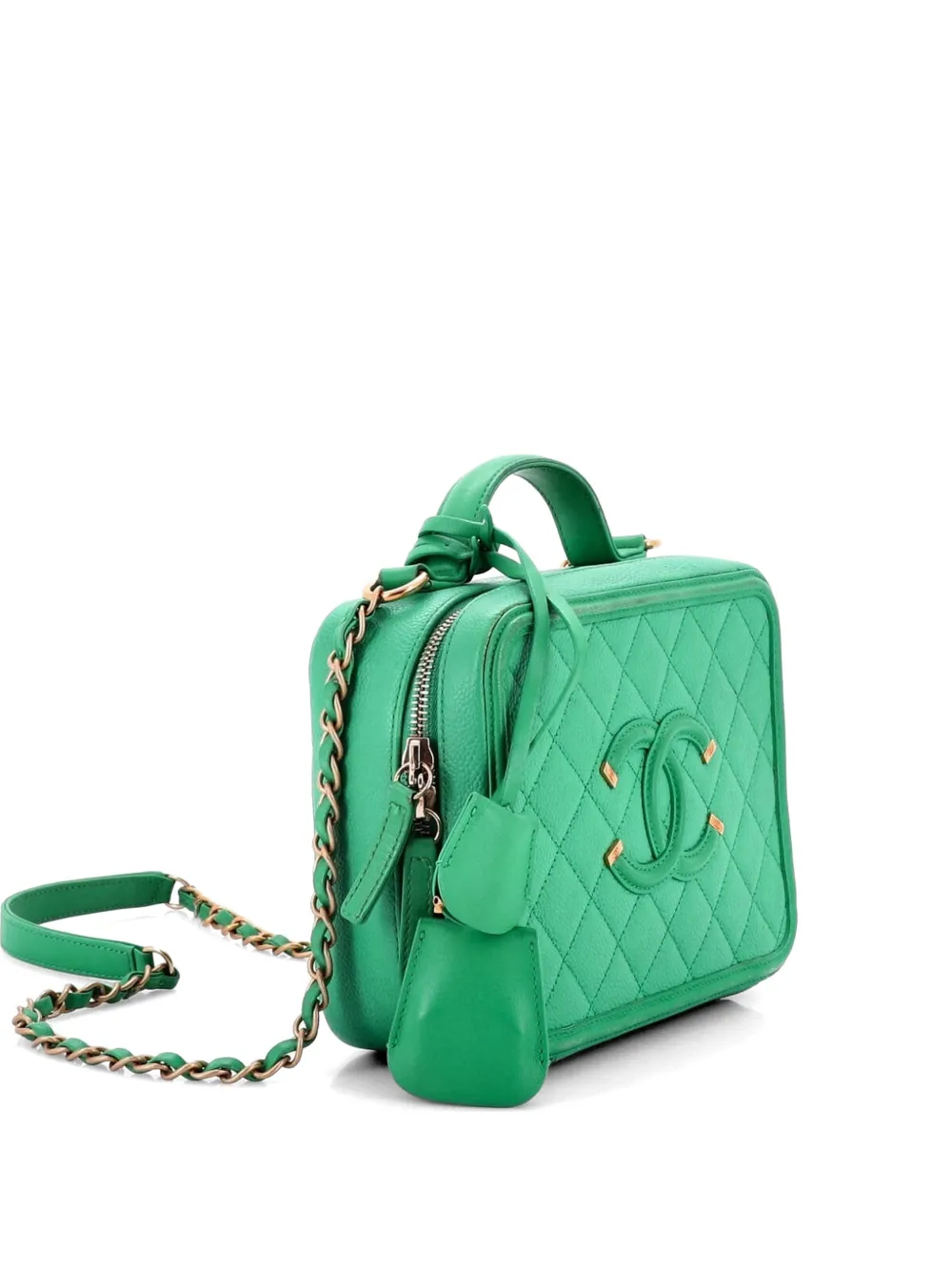 CHANEL Pre-Owned Filigree Vanity Case Quilted Caviar Medium satchel - Verde
