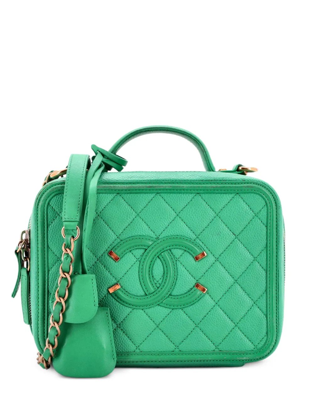 CHANEL Pre-Owned Filigree Vanity Case Quilted Caviar Medium satchel - Verde