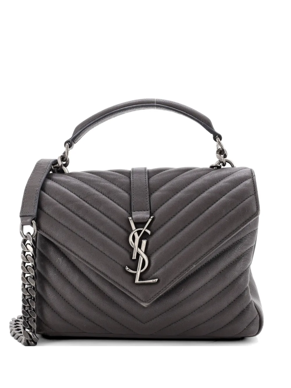 Saint Laurent Pre-Owned Classic Monogram College Bag Matelasse Chevron Leather Medium crossbody bag - Grigio