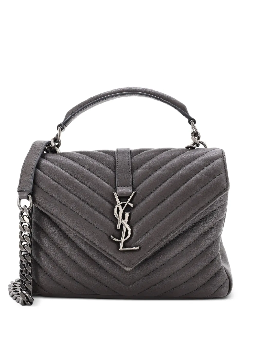 Saint Laurent Pre-Owned Classic Monogram College Bag Matelasse Chevron Leather Medium crossbody bag - Grey