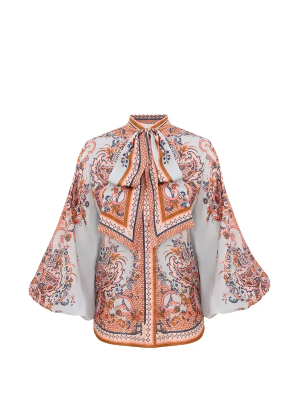 Zimmermann Aster Tie-neck Blouse in Blue