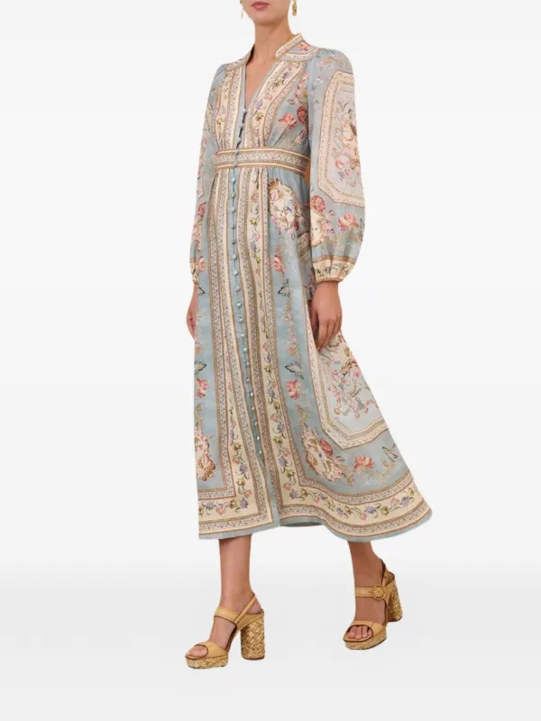 zimmermann midi dress long sleeve Zimmermann Linen Floral Roselight Midi Dress
