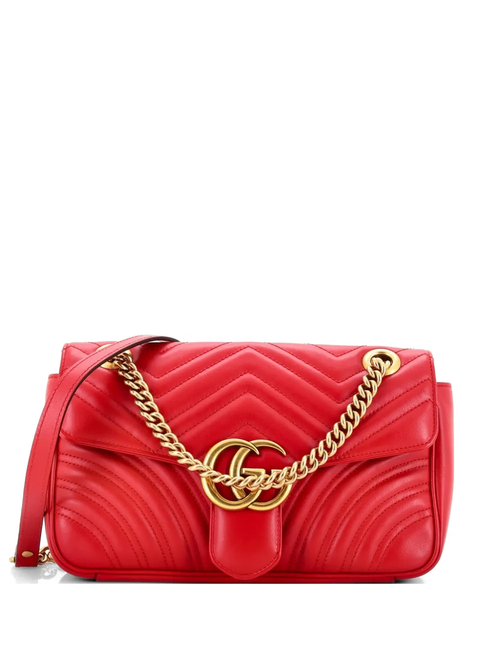 Gucci Pre-Owned GG Marmont Flap Bag Matelasse Leather Medium shoulder bag - Rosso