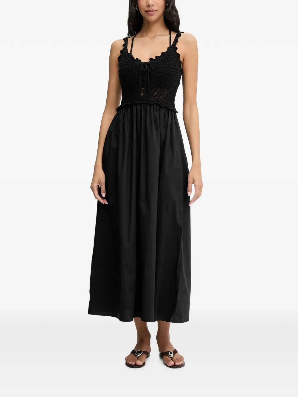 LIU JO crochet-knit lace-up midi dress - Schwarz