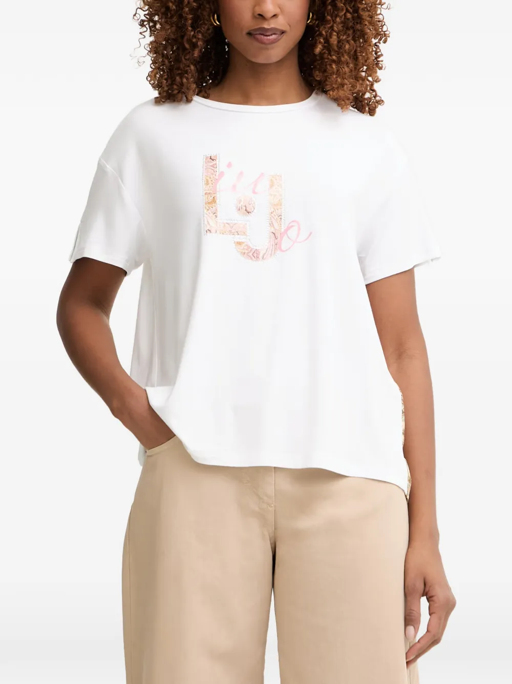 LIU JO paisley-print logo-print T-shirt - Weiß