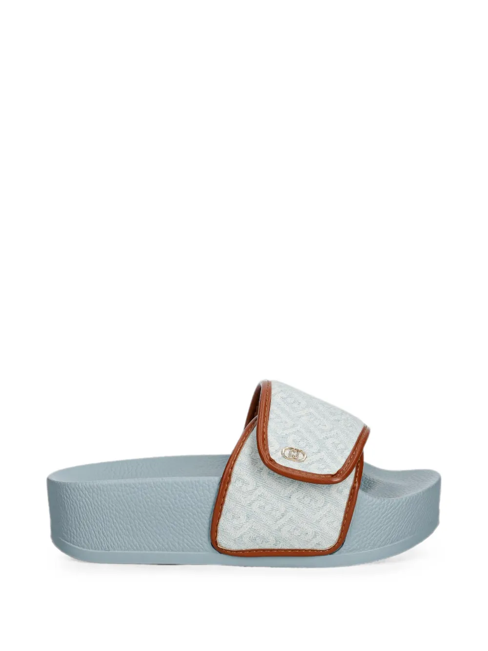 LIU JO monogram-pattern touch-strap slides - Blau