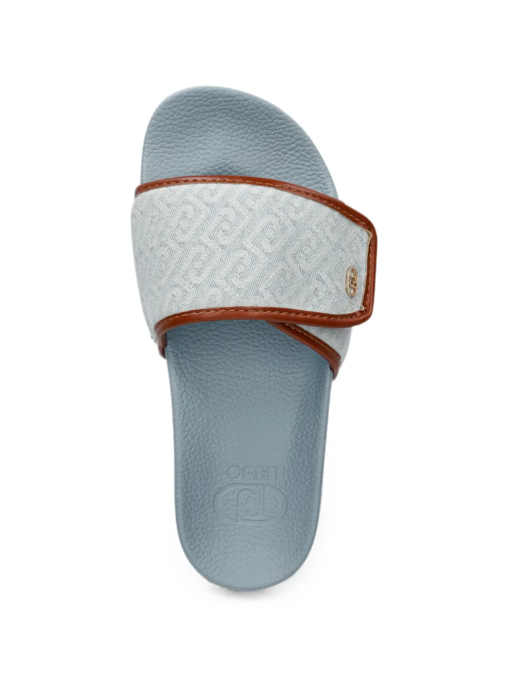 LIU JO monogram-pattern touch-strap slides Blauw