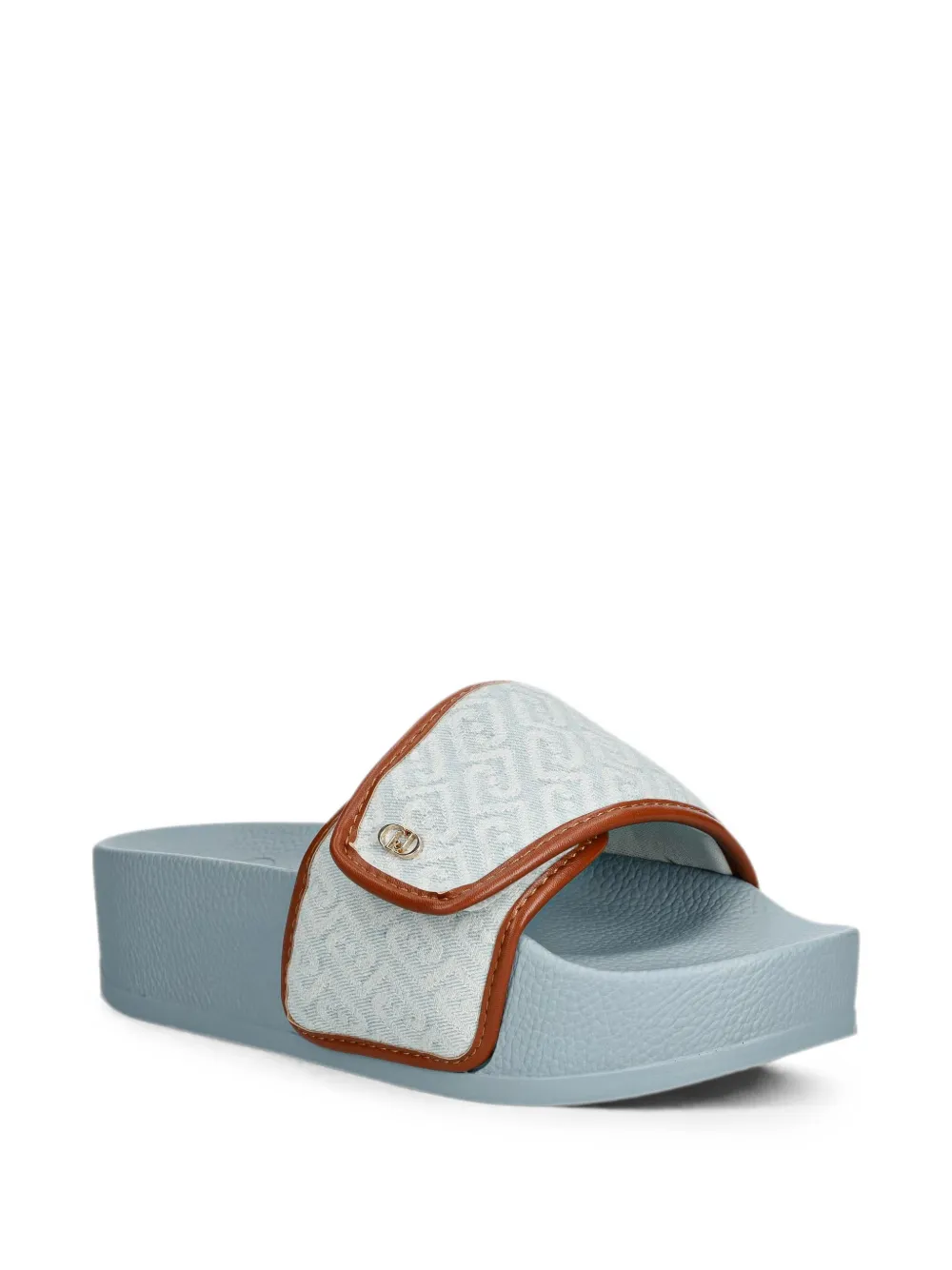 LIU JO monogram-pattern touch-strap slides Blauw