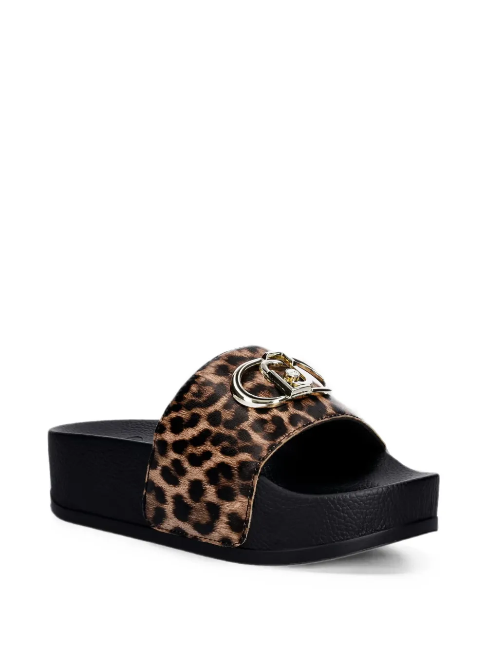 LIU JO leopard-print logo-plaque slides Zwart