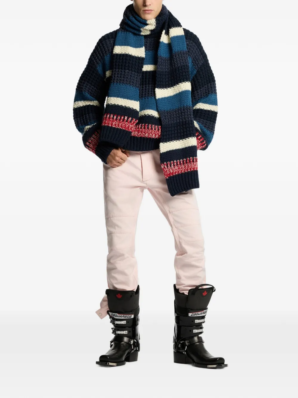 DSQUARED2 Gestreepte grofgebreide trui Blauw