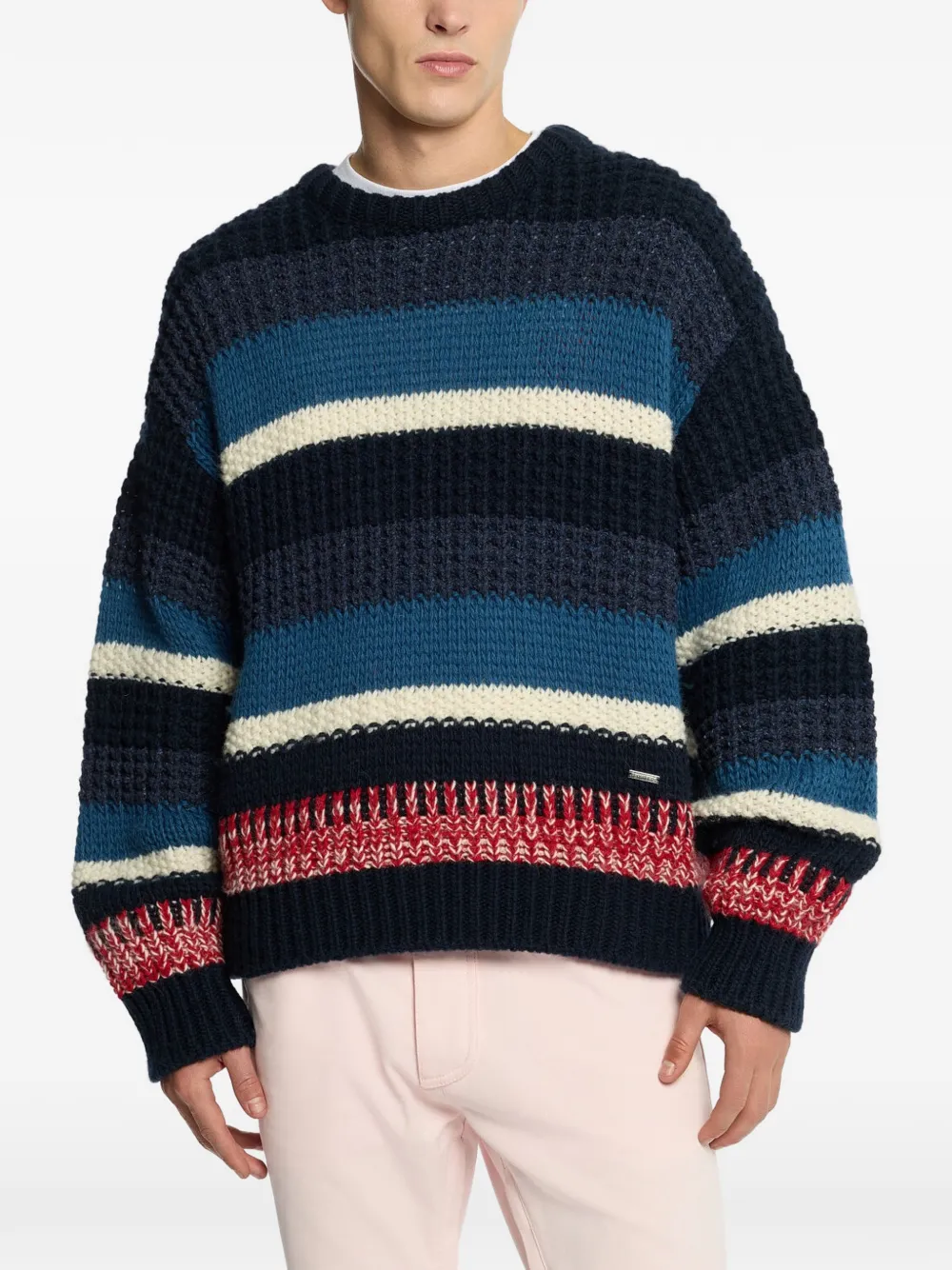 DSQUARED2 Gestreepte grofgebreide trui Blauw