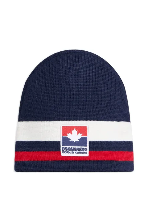 DSQUARED2 logo-patch striped beanie hat
