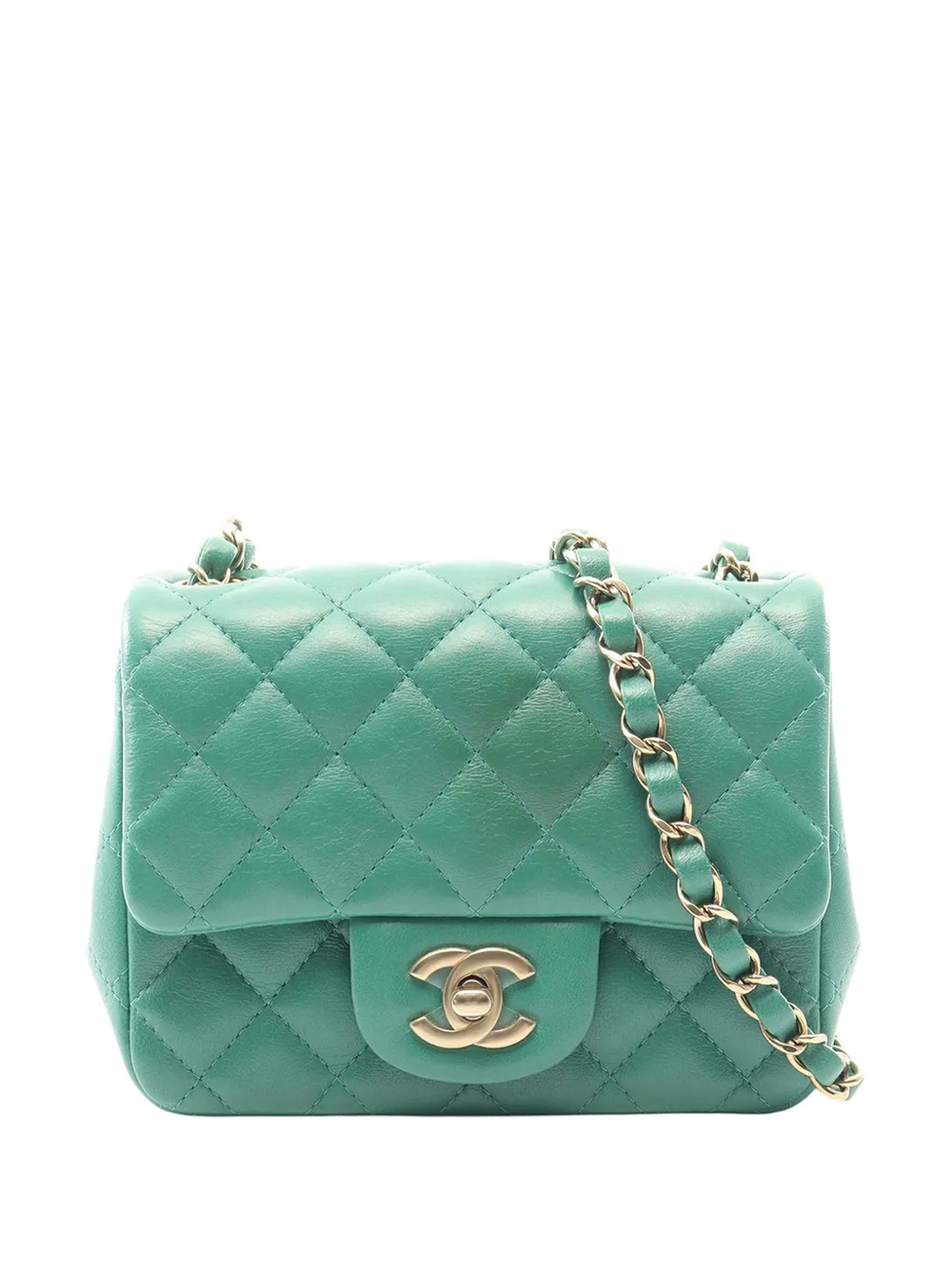 CHANEL Pre-Owned 2021-2026 Mini Square Classic Lambskin Single Flap crossbody bag - Verde