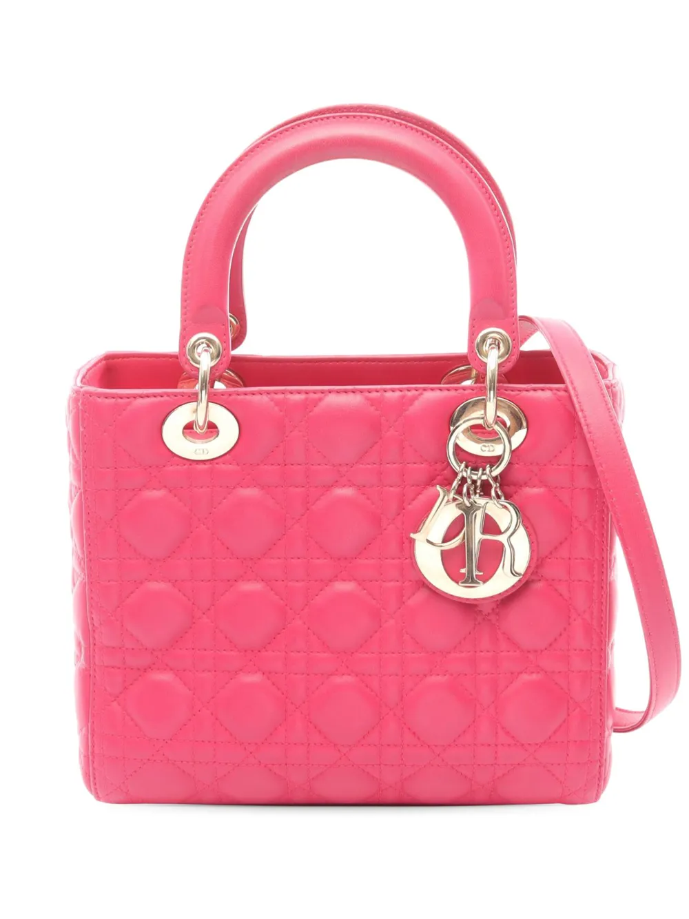 Christian Dior Pre-Owned 2010-2026 Medium Lambskin Cannage Lady Dior satchel - Rosa