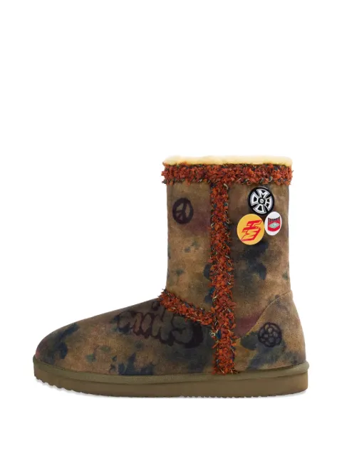 Happy Memories Don't Die graffiti-print badge-embellished ankle boots