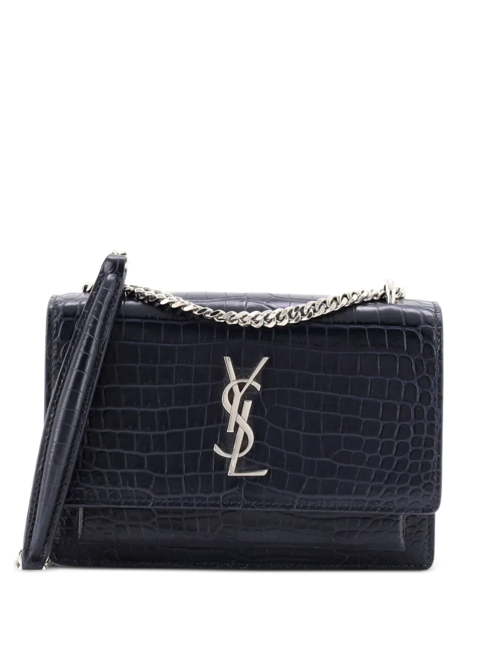 Saint Laurent Pre-Owned Sunset Chain Wallet Crocodile Embossed Leather crossbody bag - Blu
