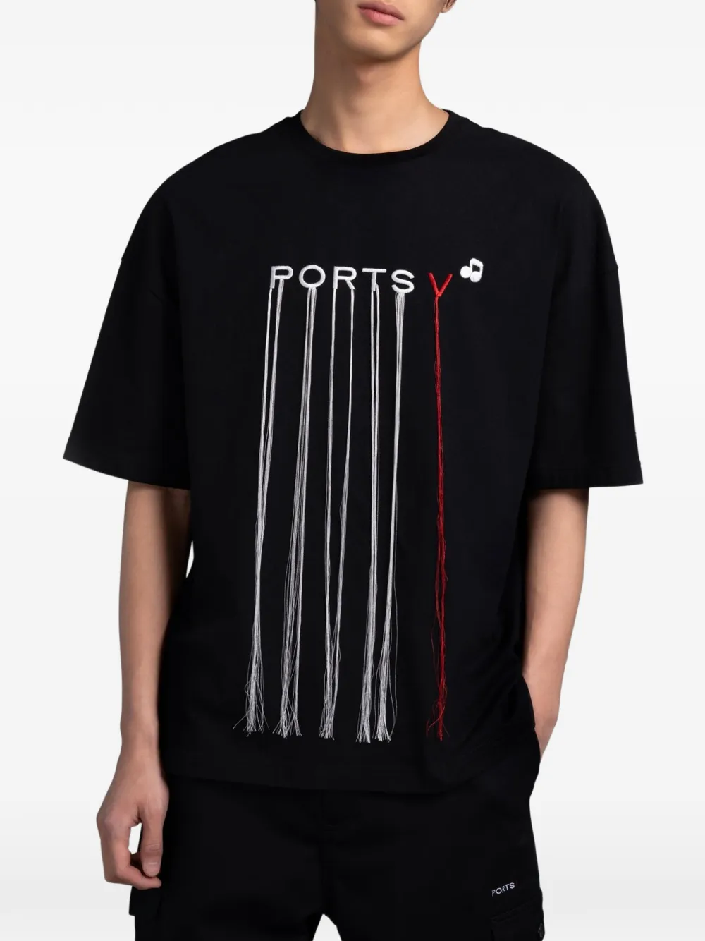 Ports V Threads T-shirt met logoprint Zwart