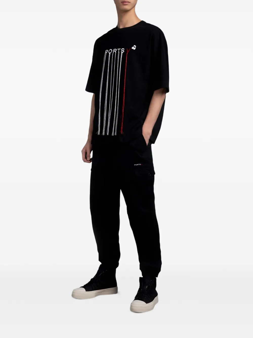 Ports V Threads T-shirt met logoprint Zwart