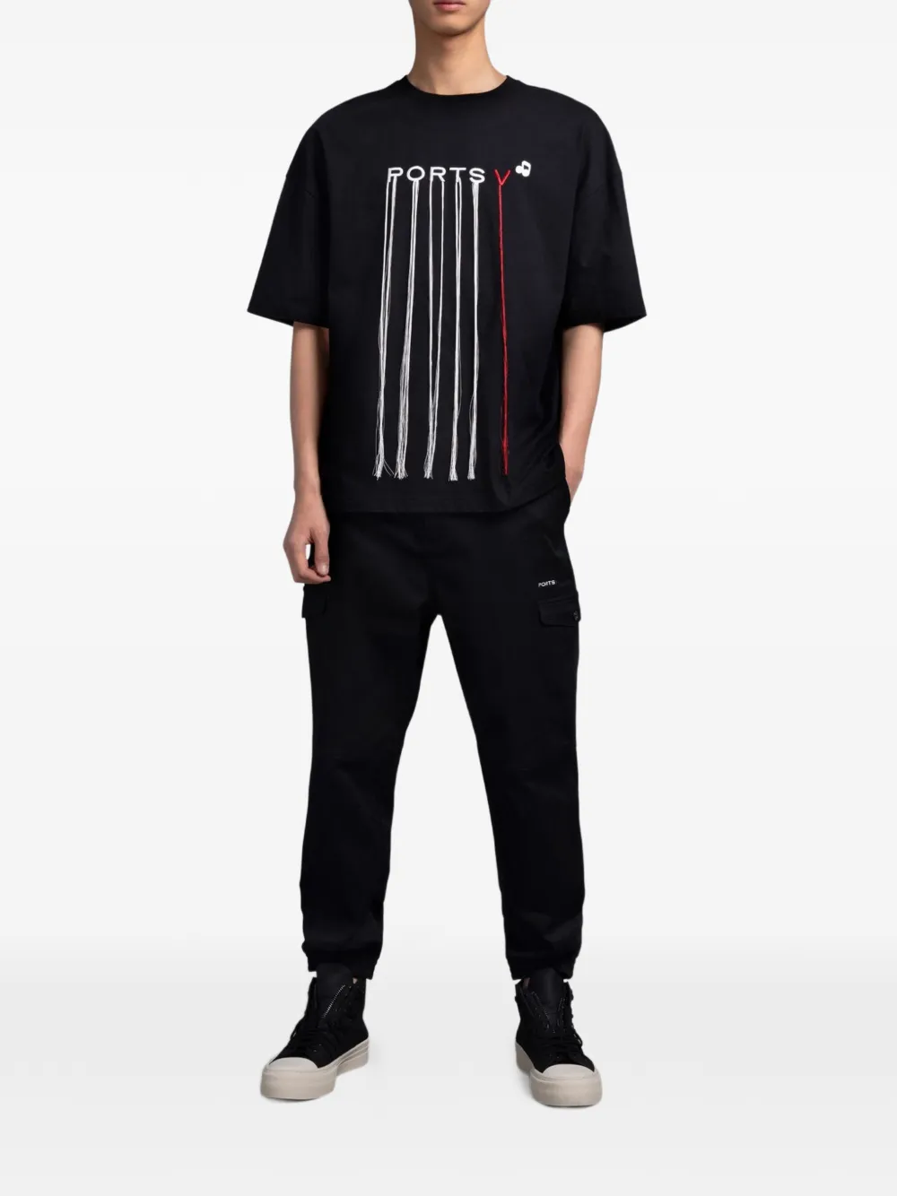 Ports V Threads T-shirt met logoprint Zwart