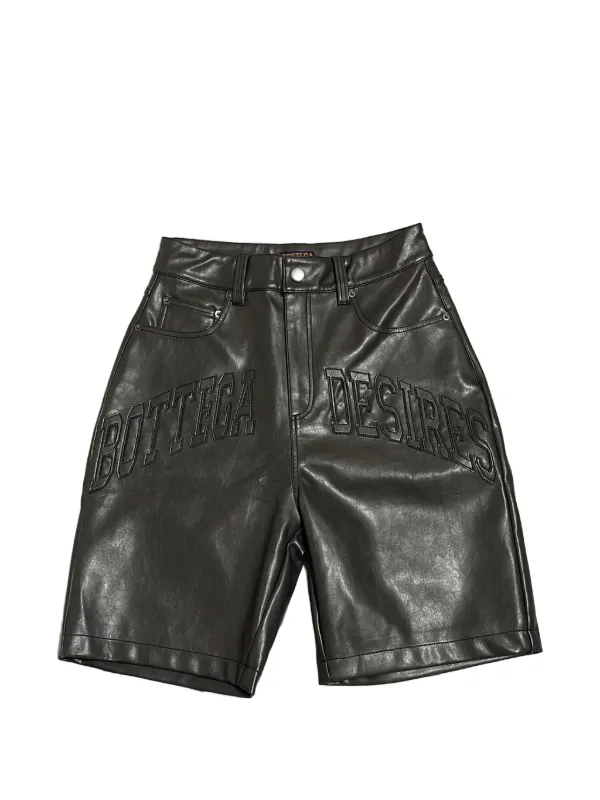Bottega Desires logo-appliqué Leather Shorts | Black | FARFETCH