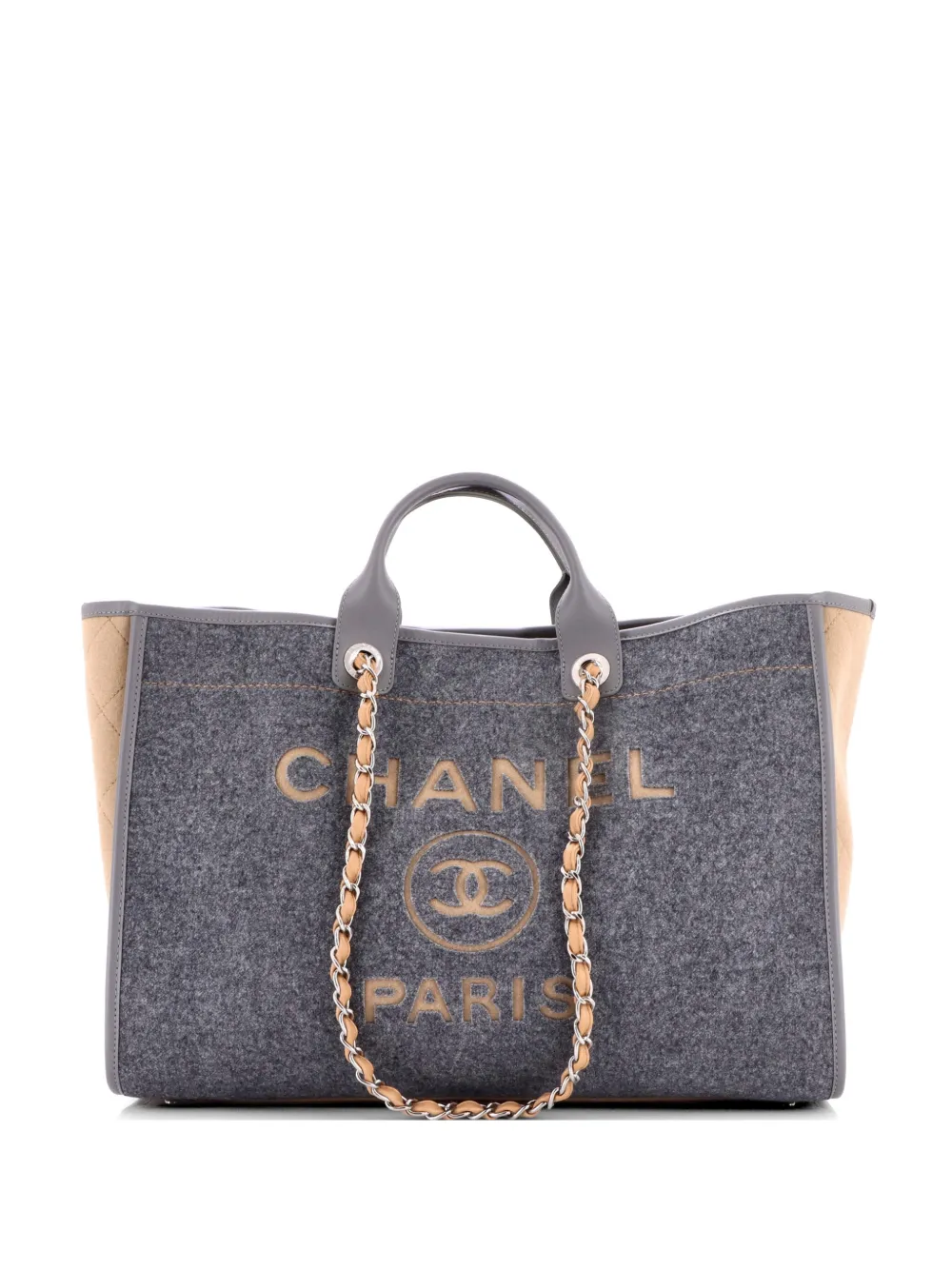 CHANEL Pre-Owned Borsa tote Deauville grande in lana - Grigio