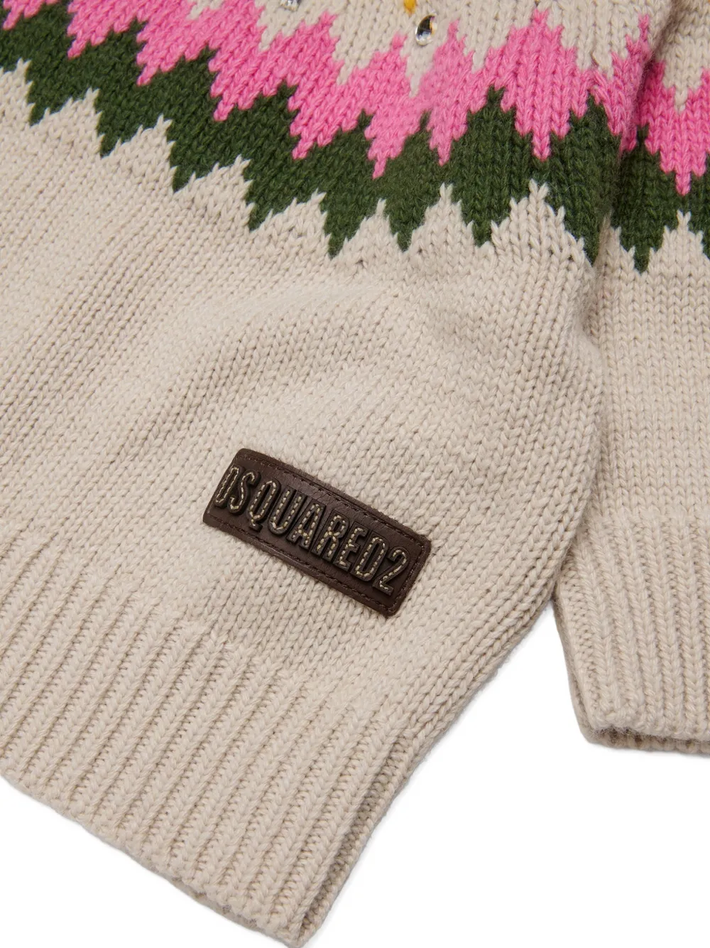 DSQUARED2 KIDS Kabelgebreide trui verfraaid met kristallen Beige