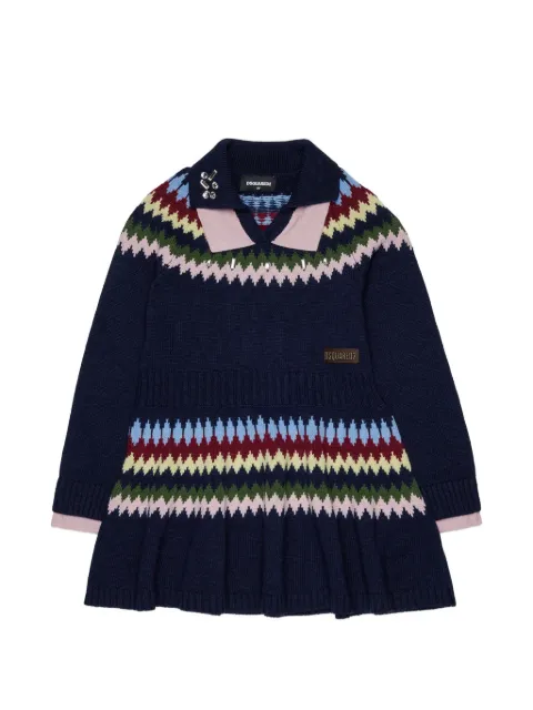 DSQUARED2 KIDS Fair Isle crystal-embellished polo-collar dress