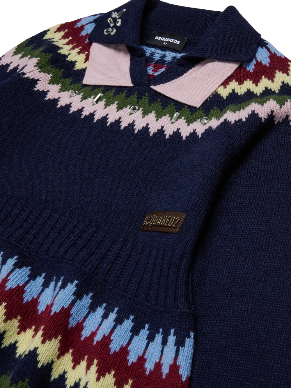 DSQUARED2 KIDS Fair Isle jurk met polokraag verfraaid met kristallen Blauw