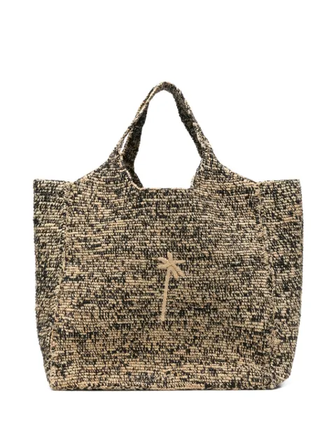 Manebi palm tree-embroidered raffia tote bag