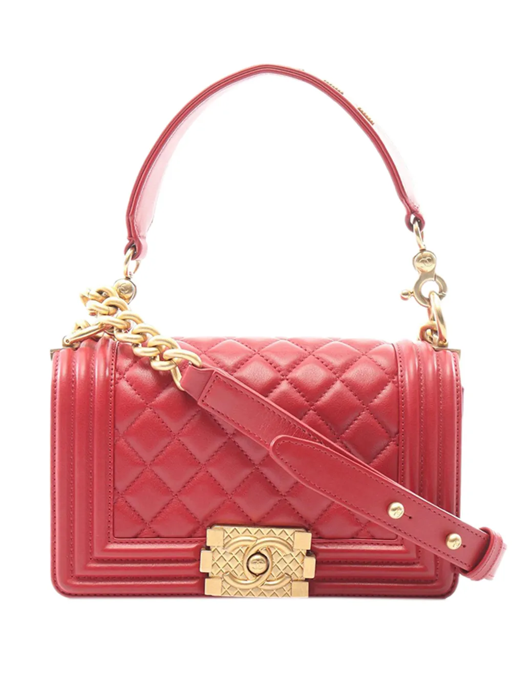 CHANEL Pre-Owned 2020 Small Quilted Lambskin Boy Flap satchel - Rosso