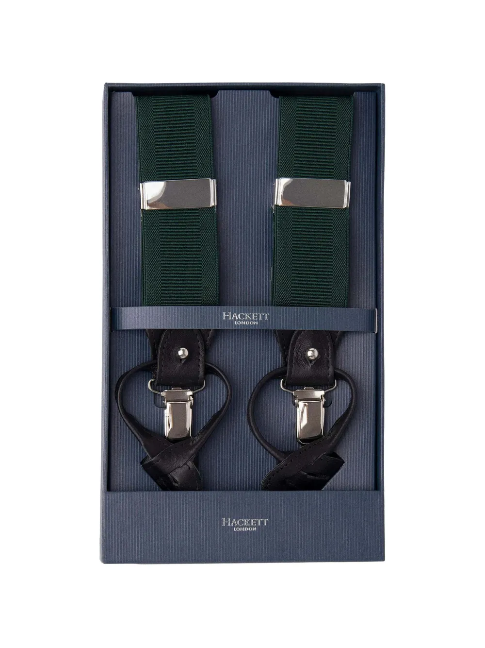 Hackett Leather-trim Ribbed Braces In Black