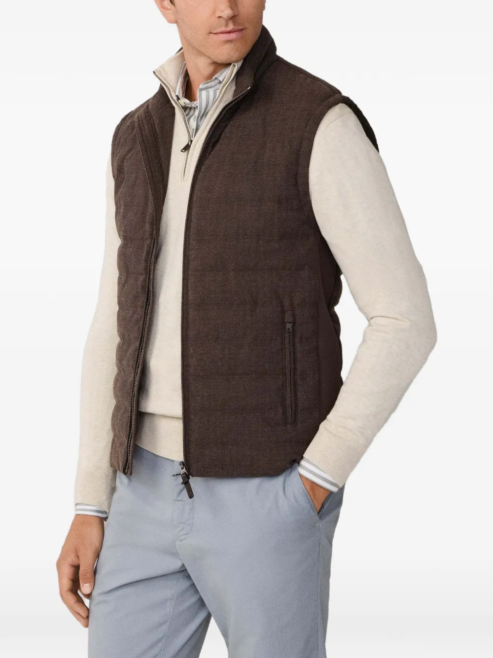 Hackett Herringbone-pattern Gilet In Brown