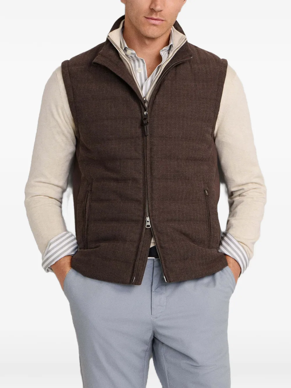 Hackett Herringbone-pattern Gilet In Brown