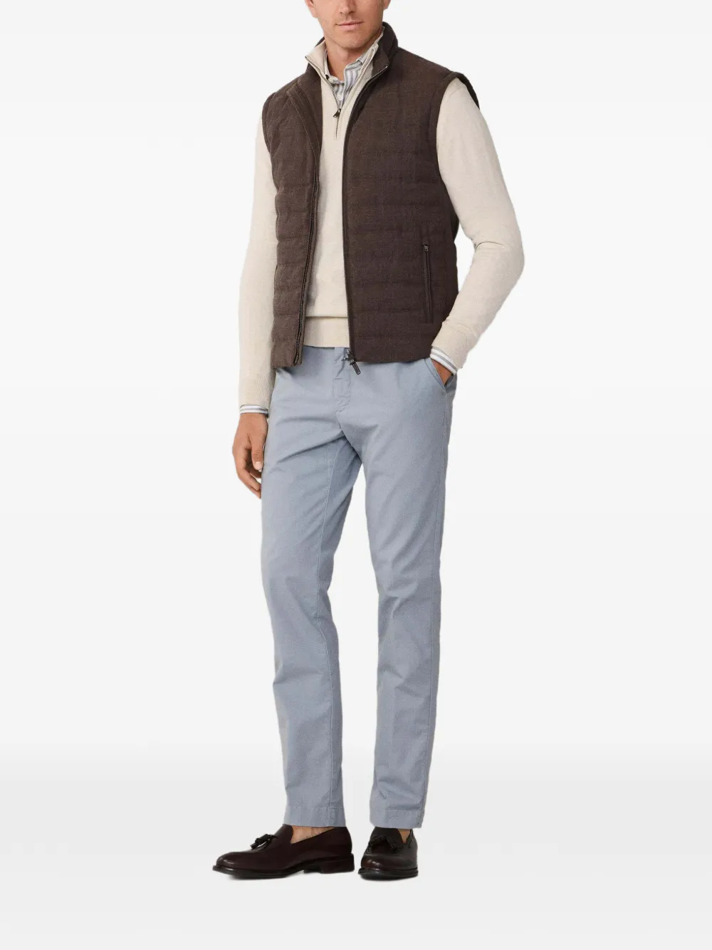 Hackett Herringbone-pattern Gilet In Brown