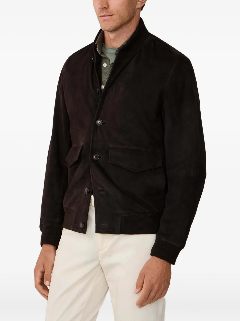 Hackett Buttoned Suede Jacket In Brown