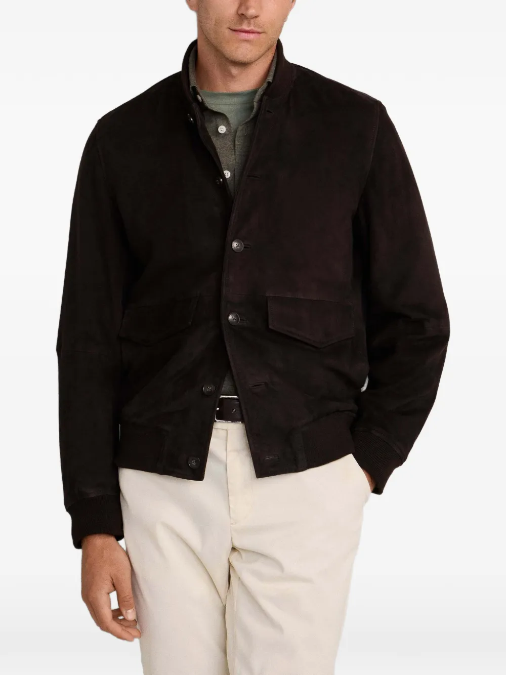 Hackett Buttoned Suede Jacket In Brown