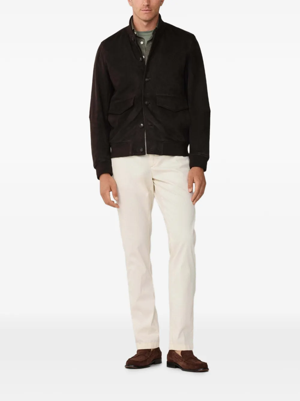 Hackett Buttoned Suede Jacket In Brown