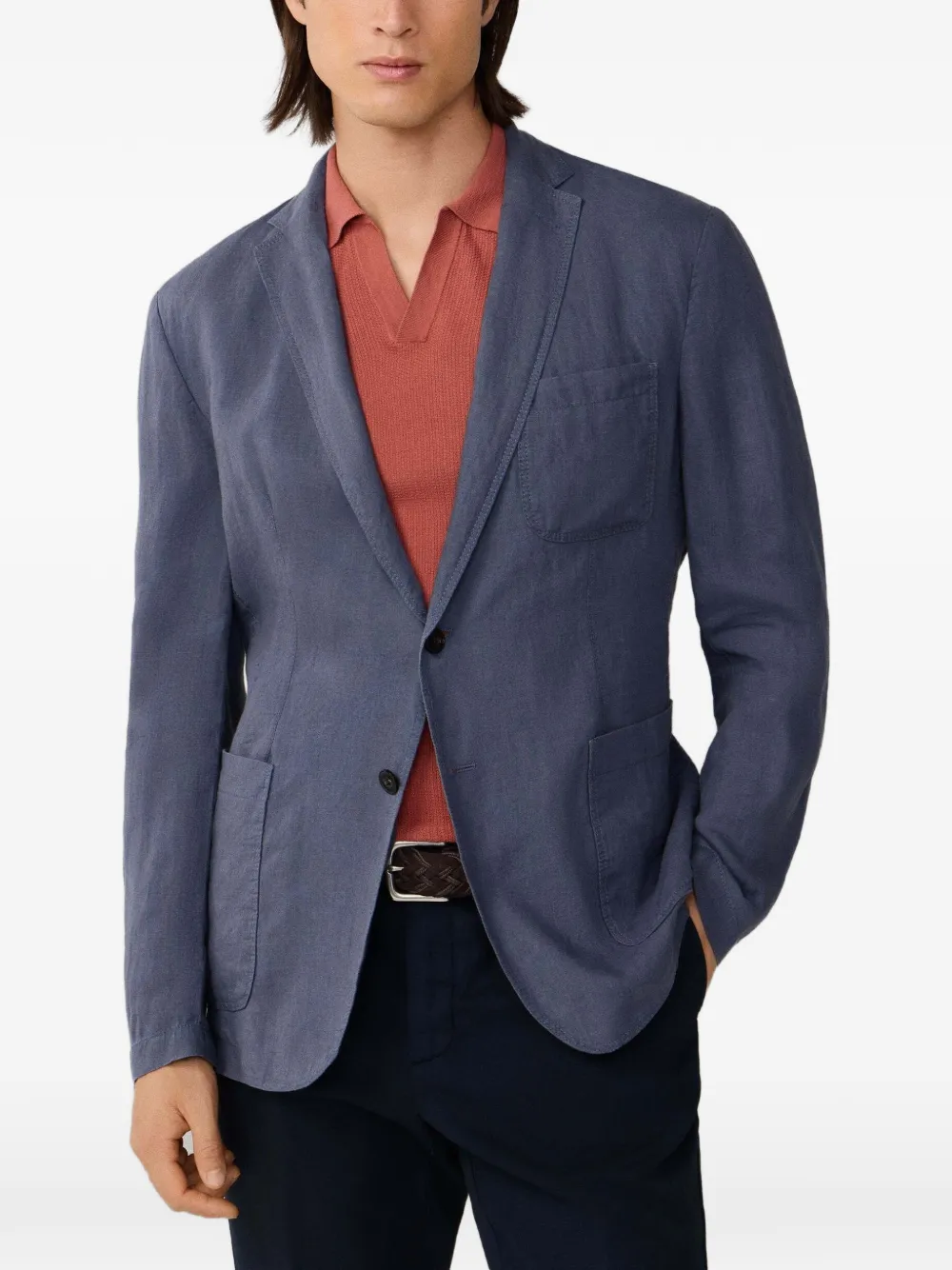 Hackett London Blazer met opgestikte zak en gekerfde revers Blauw