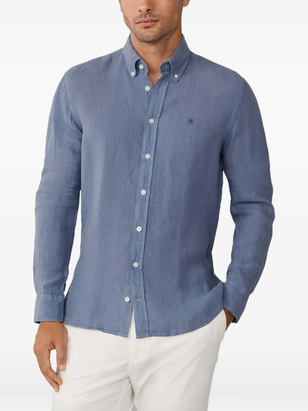 Hackett Brompton Button-down Linen Shirt In Blue