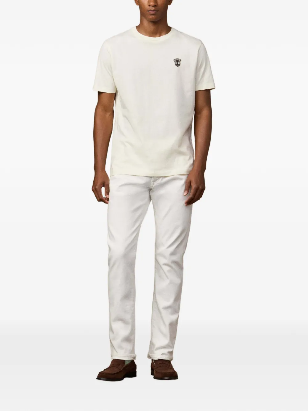 Hackett London T-shirt met ronde hals en badge Beige