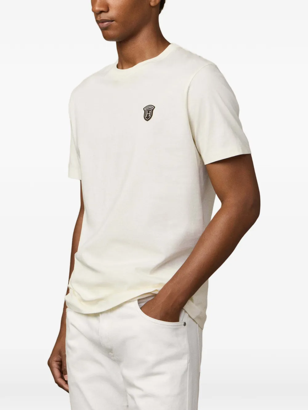 Hackett London T-shirt met ronde hals en badge Beige