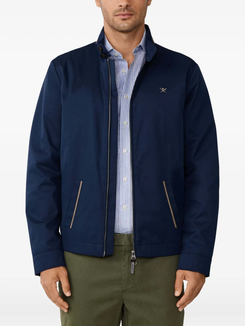 Hackett Harrington Logo-embroidered Jacket In Blue