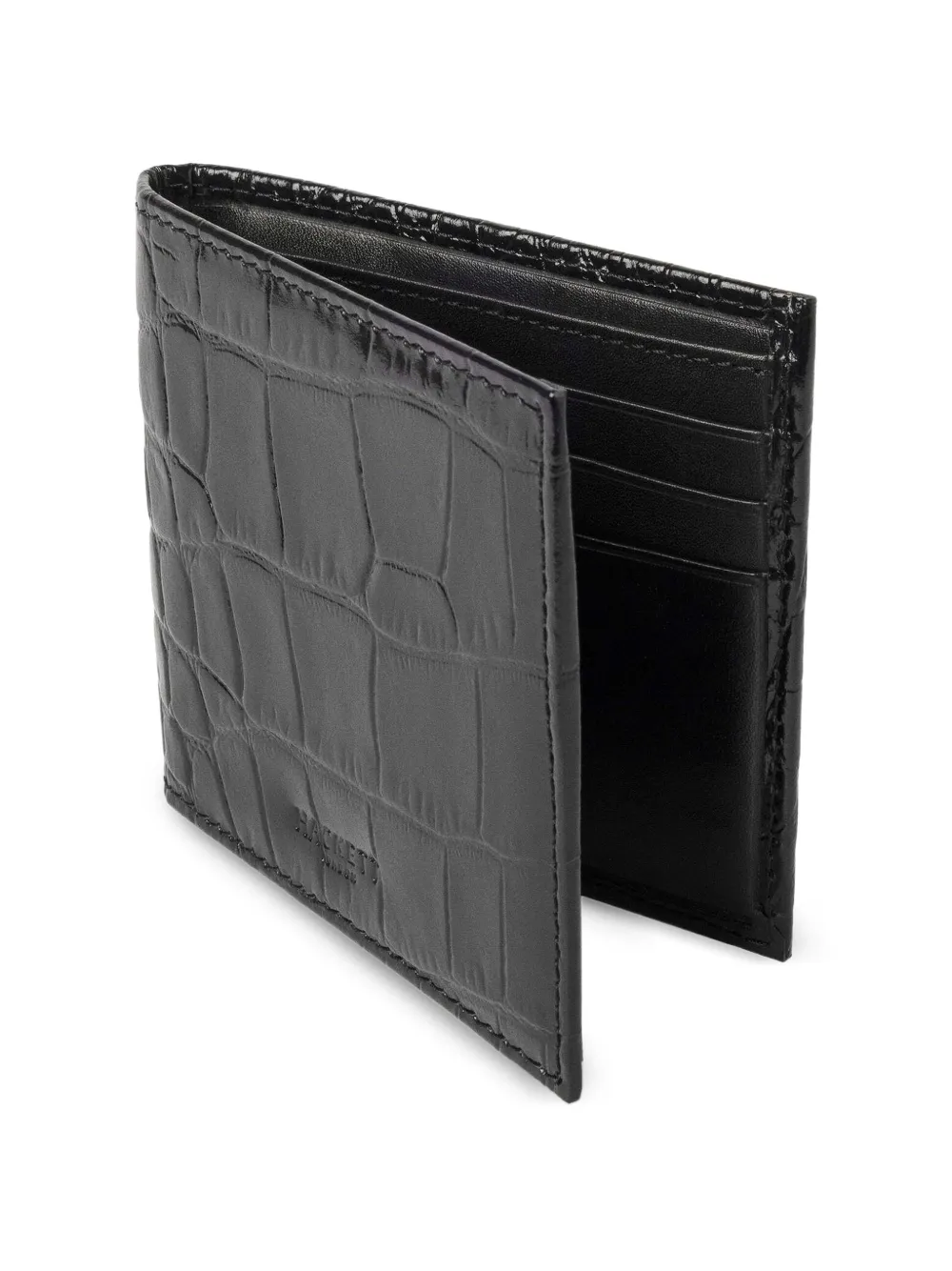 Hackett Croc-stamped Billfold Wallet In Black